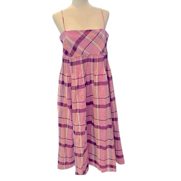 Anthropologie Maeve Linen Pleated-Waist Hanky-Hem Midi Dress linen large - Picture 2 of 13